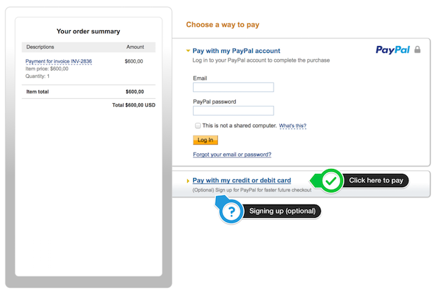 paypal credit card pay account without login paying click payment debit scroll creating link down