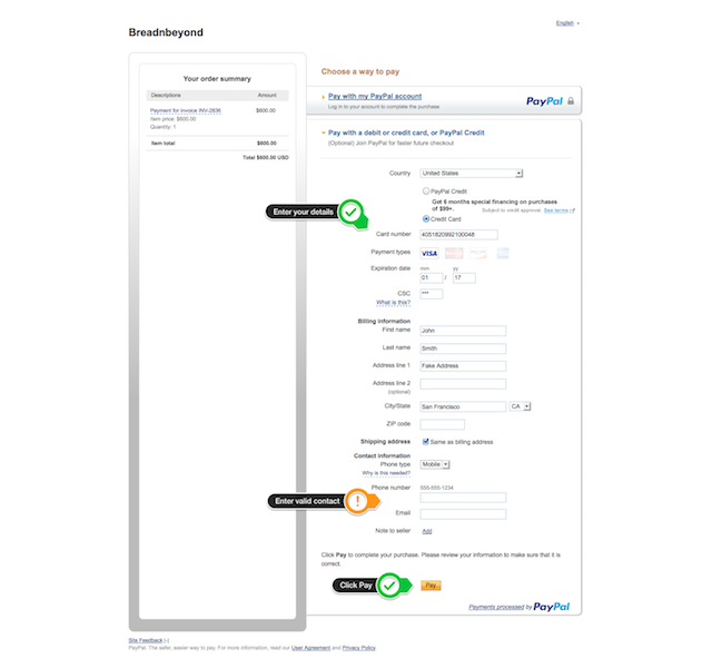 Sync Paypal Credit Card