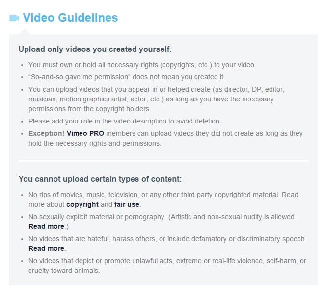 Vimeo Guidelines