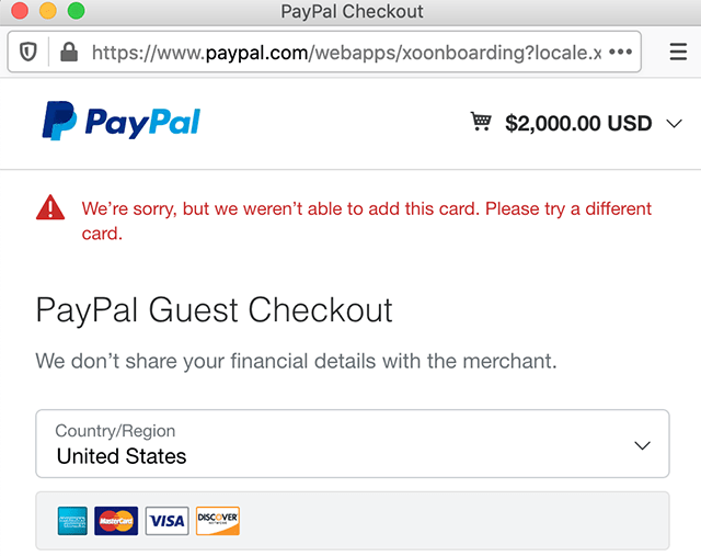 adding a new card on PayPal